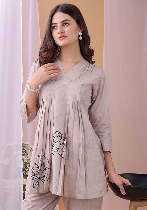 Brown Printed Cotton Co Ord Set