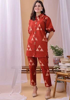 Red Printed Cotton Co Ord Set