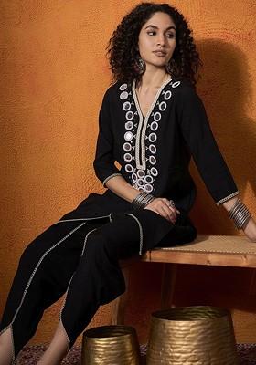 Black Printed Poly Blend Co Ord Set