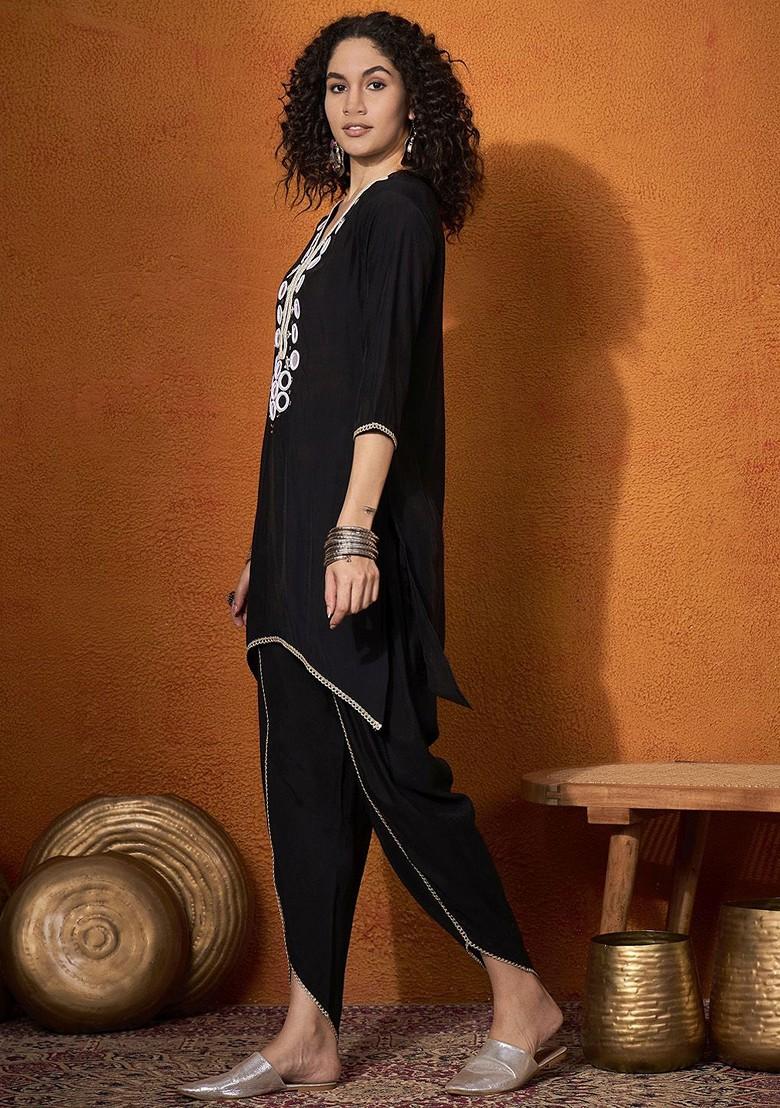 Black Printed Poly Blend Co Ord Set - Indya