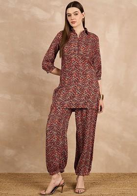 Maroon Printed Cotton Co Ord Set