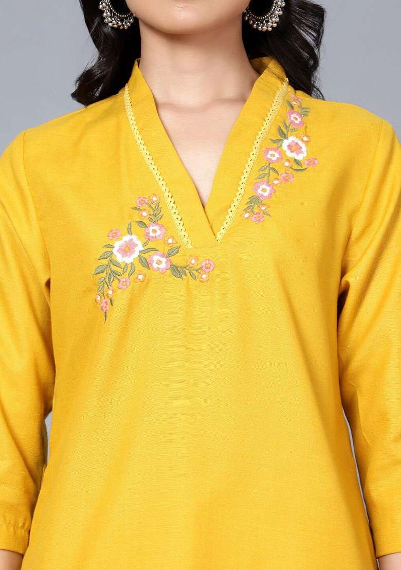 Mustard Yellow Printed Poly Blend Co Ord Set - Indya