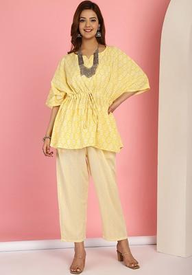 Yellow Printed Cotton Co Ord Set