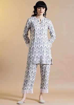 Grey Printed Poly Blend Co Ord Set