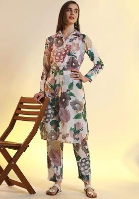 White Printed Poly Blend Co Ord Set