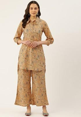Mustard Yellow Printed Cotton Co Ord Set