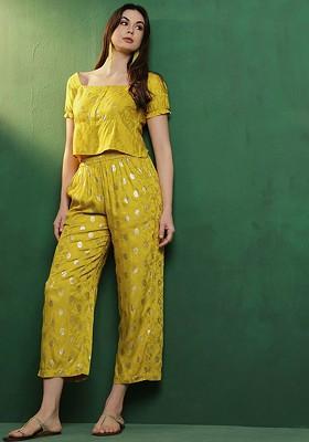 Mustard Yellow Printed Poly Blend Co Ord Set