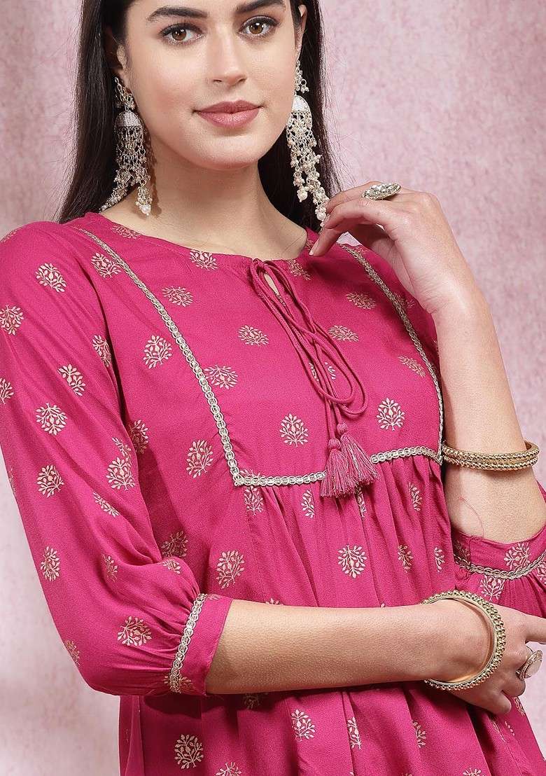 Magenta Printed Poly Blend Co Ord Set - Indya