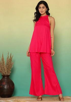 Pink Printed Poly Blend Co Ord Set