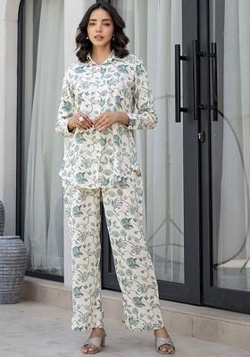 Green Printed Poly Blend Co Ord Set