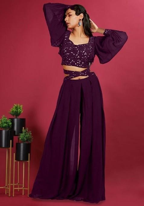 Burgundy Printed Poly Blend Co Ord Set