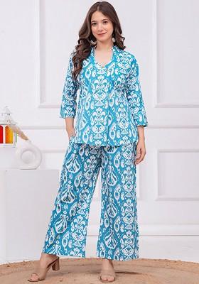 Blue Printed Cotton Co Ord Set