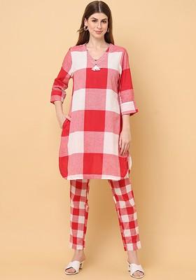 Red Printed Cotton Co Ord Set
