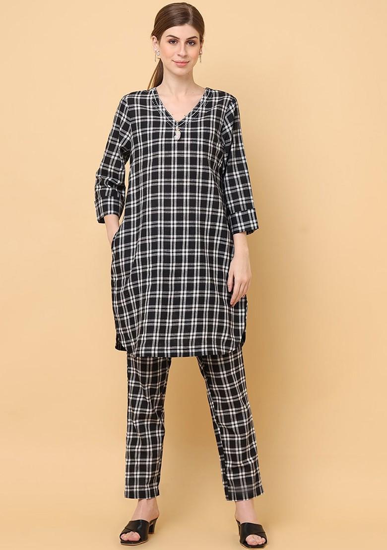 Black Printed Cotton Co Ord Set - Indya