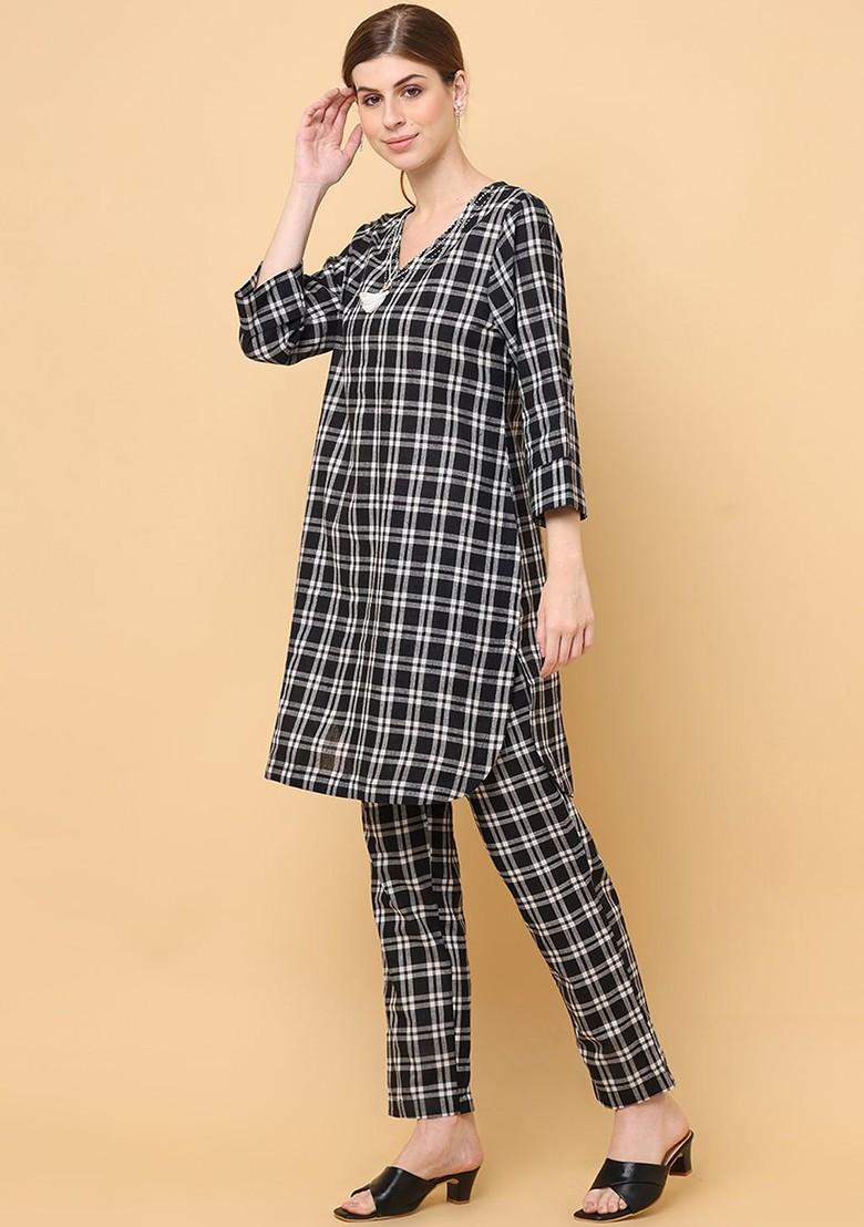 Black Printed Cotton Co Ord Set - Indya