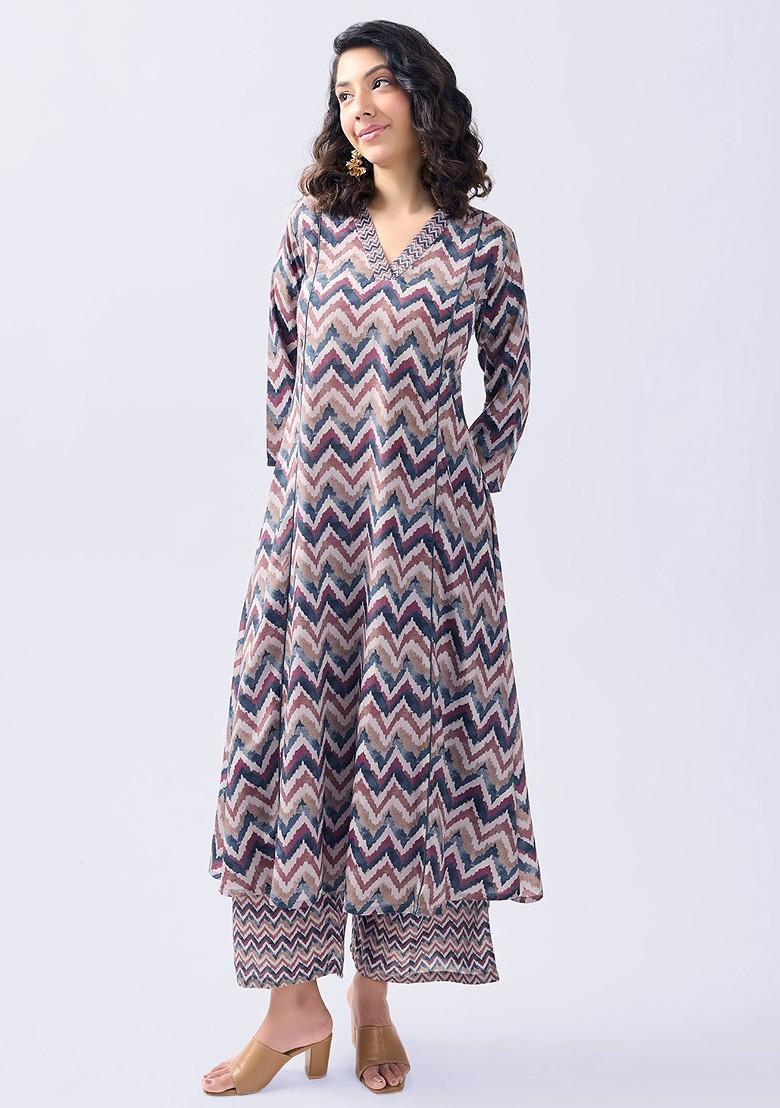 Grey Printed Poly Blend Co Ord Set - Indya