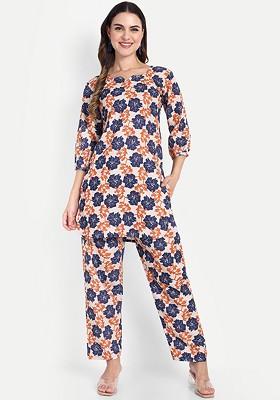 Cream Printed Cotton Co Ord Set