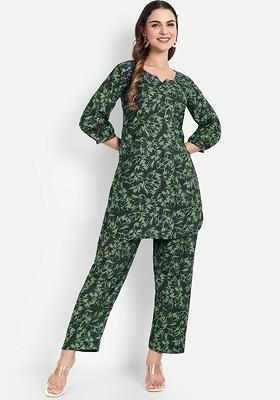 Green Printed Cotton Co Ord Set