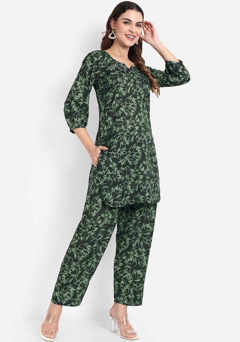 Green Printed Cotton Co Ord Set - Indya