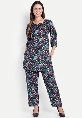 Black Printed Cotton Co Ord Set