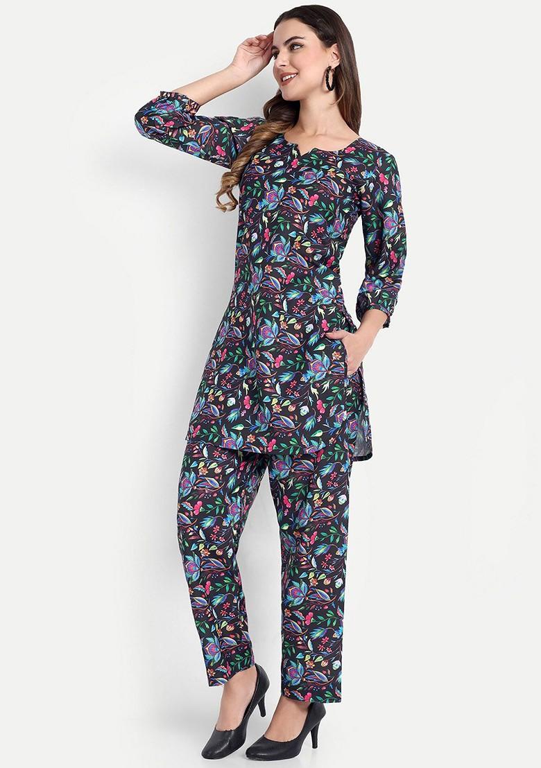 Black Printed Cotton Co Ord Set - Indya