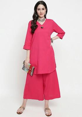 Pink Printed Poly Blend Co Ord Set