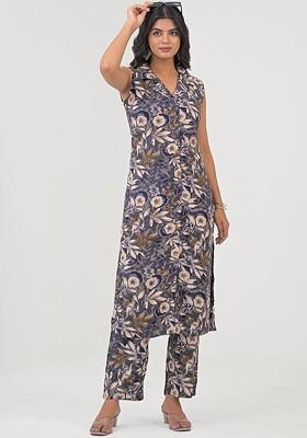 Grey Printed Poly Blend Co Ord Set