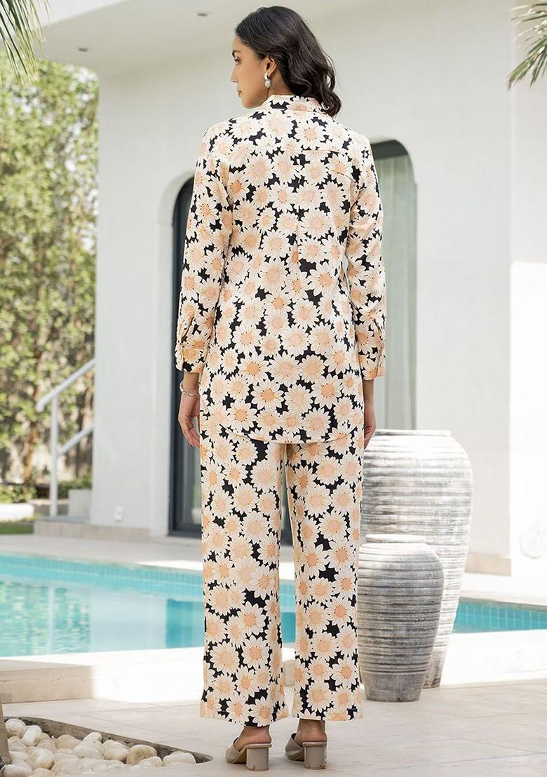 Black Printed Poly Blend Co Ord Set - Indya