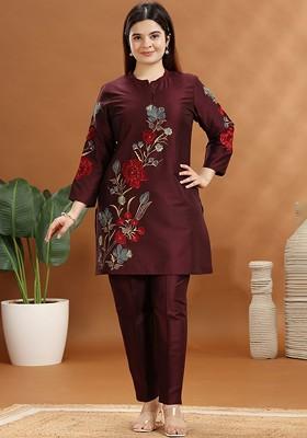 Purple Printed Cotton Co Ord Set