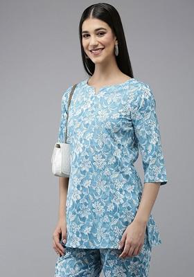 Blue Printed Cotton Co Ord Set