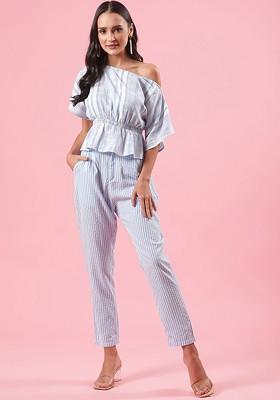 Blue Printed Poly Blend Co Ord Set