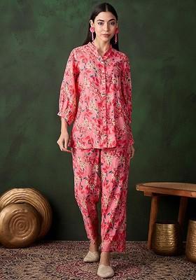 Pink Printed Poly Blend Co Ord Set