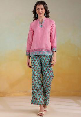 Pink Printed Cotton Co Ord Set