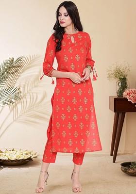 Red Printed Poly Blend Co Ord Set