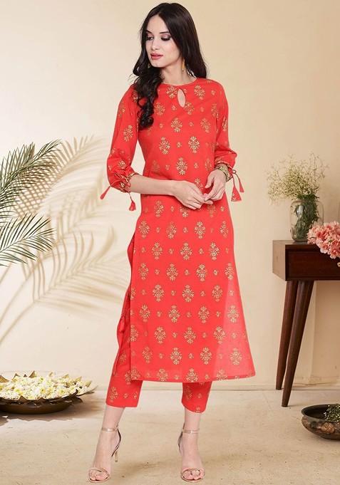 Red Printed Poly Blend Co Ord Set