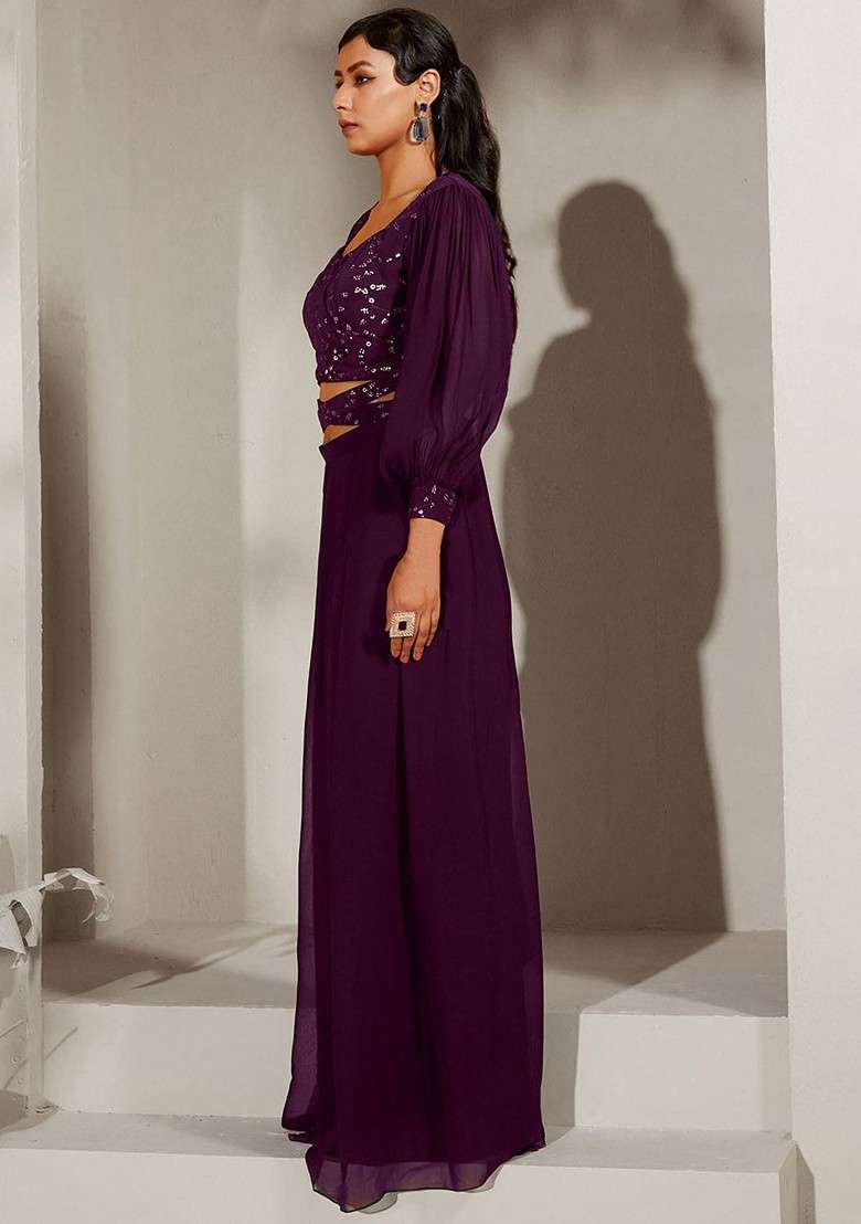 Purple Printed Poly Blend Co Ord Set - Indya