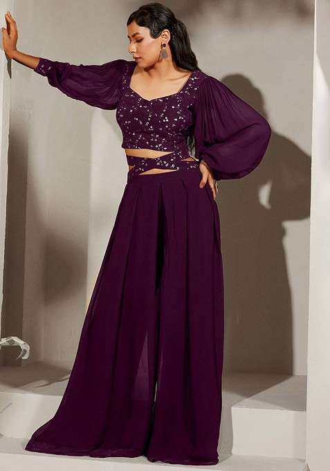 Purple Printed Poly Blend Co Ord Set