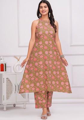 Green Printed Cotton Co Ord Set