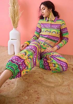 Purple Printed Poly Blend Co Ord Set