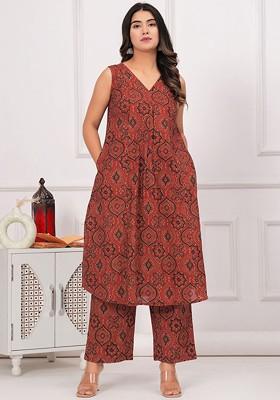 Red Printed Cotton Co Ord Set