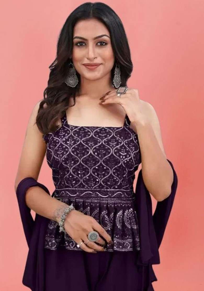 Purple Printed Poly Blend Co Ord Set - Indya