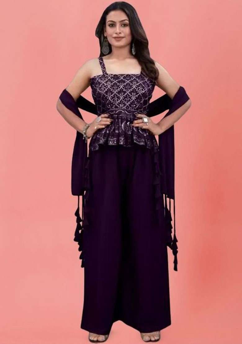 Purple Printed Poly Blend Co Ord Set - Indya