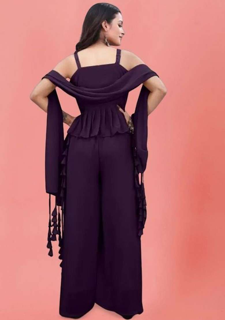 Purple Printed Poly Blend Co Ord Set - Indya