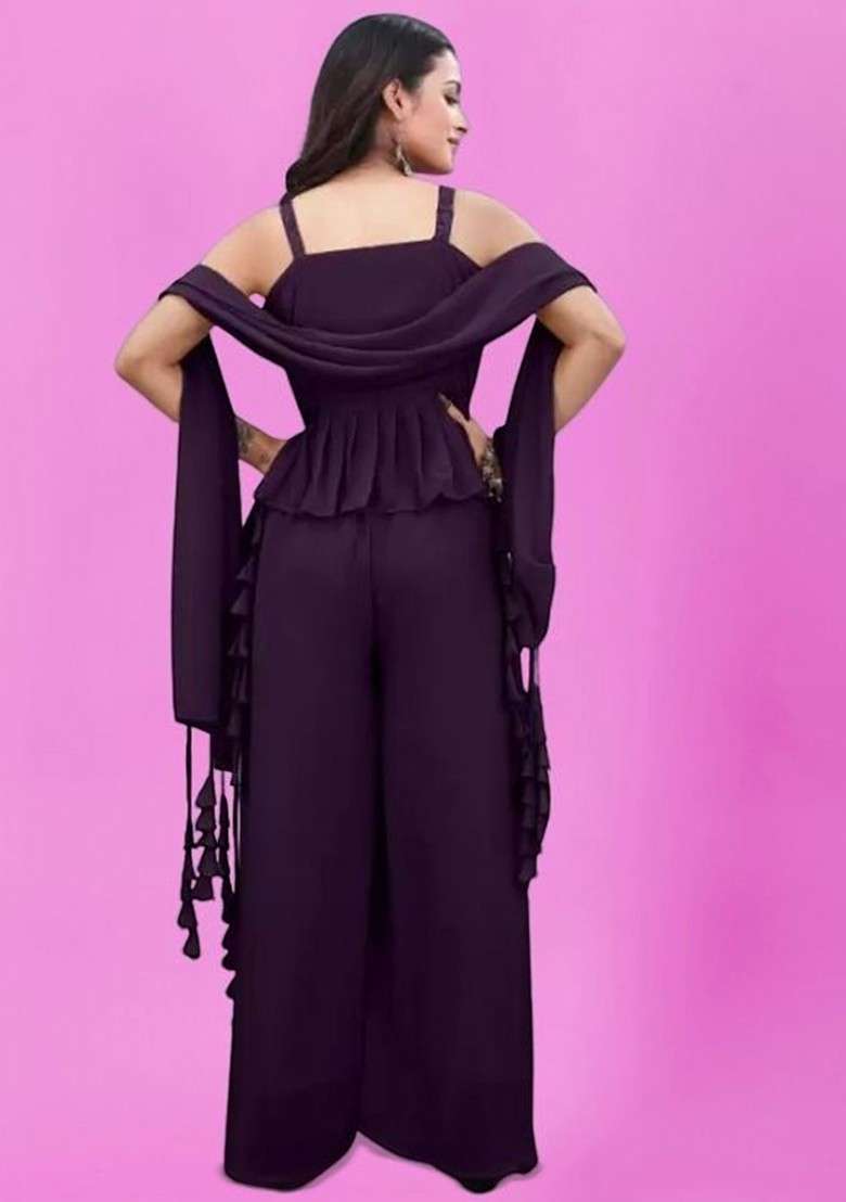 Purple Printed Poly Blend Co Ord Set - Indya