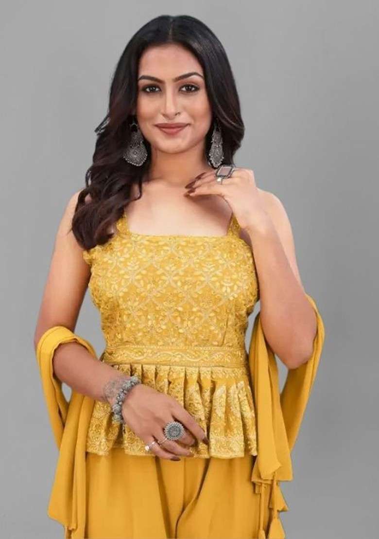 Yellow Printed Poly Blend Co Ord Set - Indya