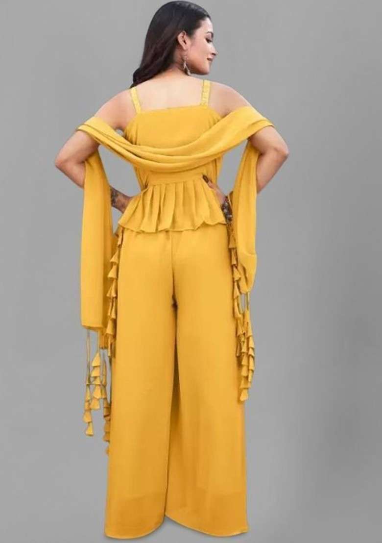 Yellow Printed Poly Blend Co Ord Set - Indya