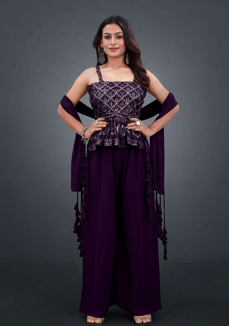 Purple Printed Poly Blend Co Ord Set - Indya