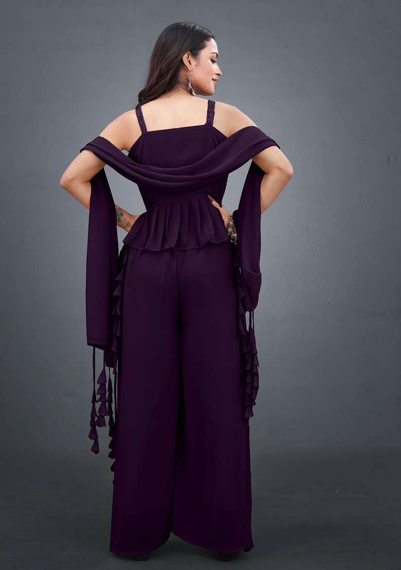 Purple Printed Poly Blend Co Ord Set - Indya