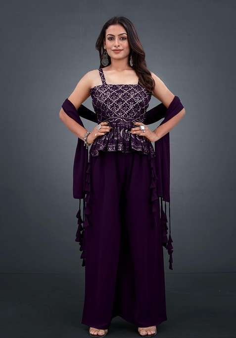 Purple Printed Poly Blend Co Ord Set