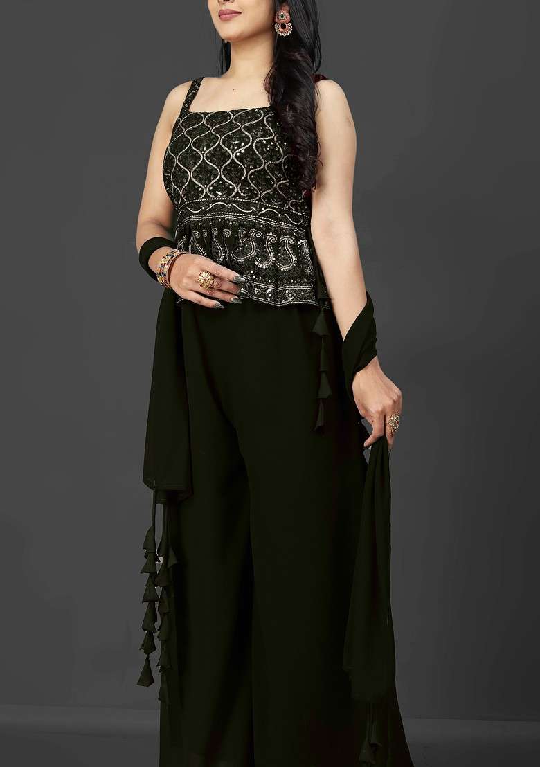 Olive Printed Poly Blend Co Ord Set - Indya